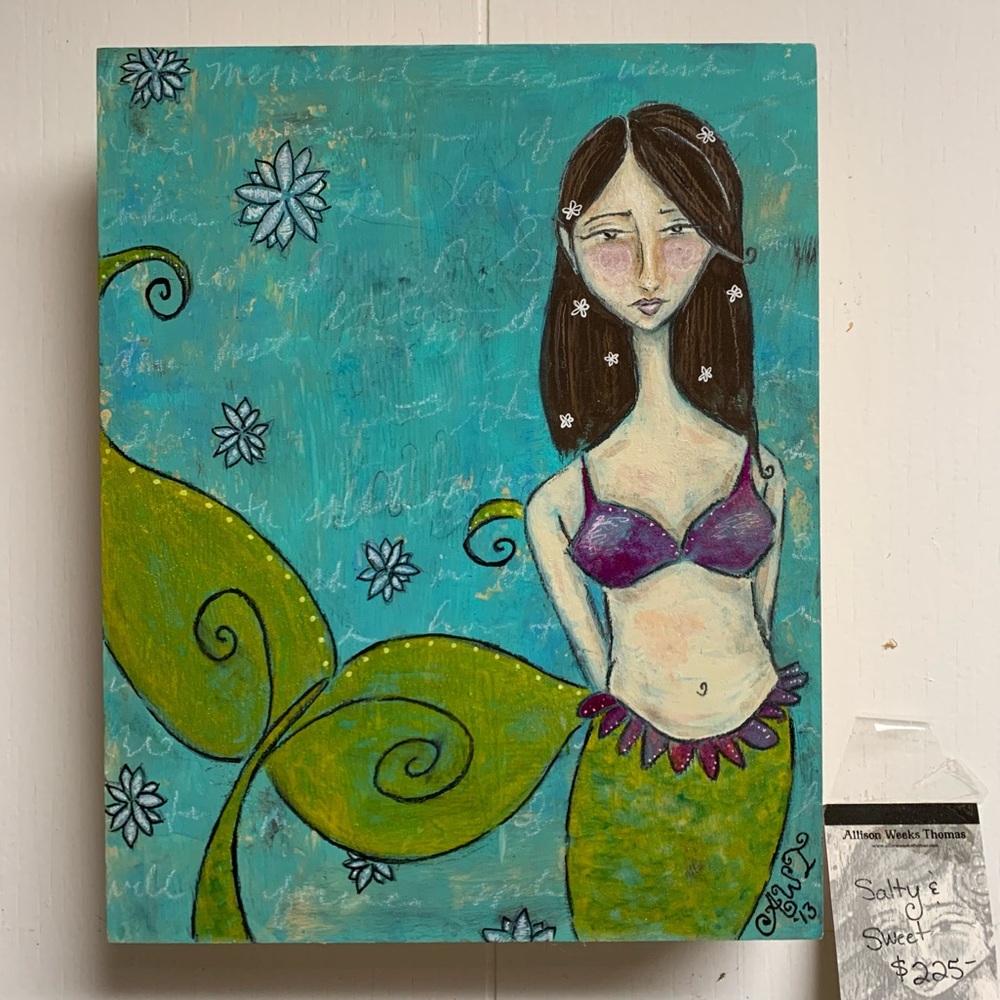 ALLISON WEEKS THOMAS “SALTY & SWEET” MERMAID ORIGINAL MIXED MEDIA PAINTING! OOAK